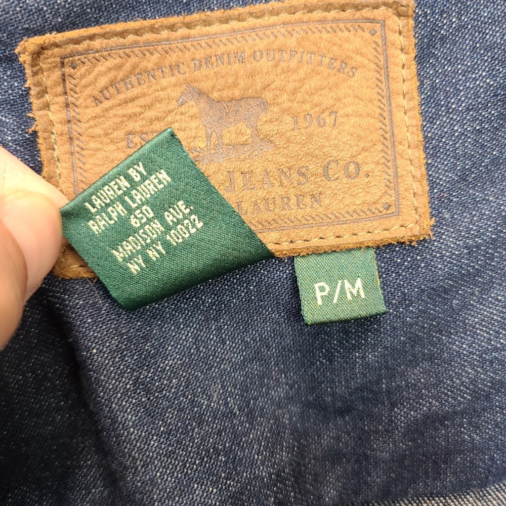 Vintage‎ Lauren Ralph Lauren Trucker Jacket Women's Petite M Blue Denim Y2K - Picture 6 of 10